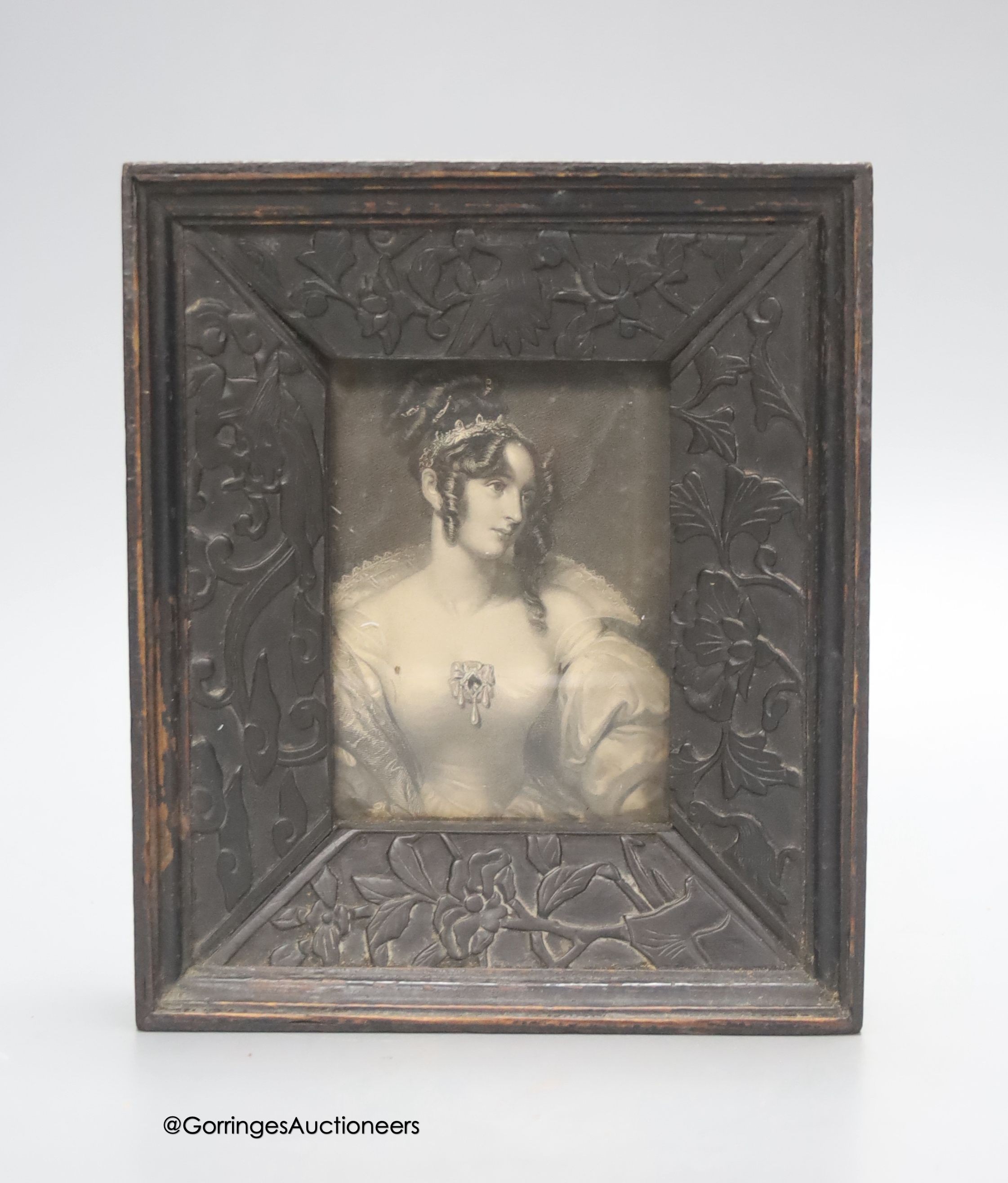 A 19th century frame, constructed with Chinese ebony relief carvings, 17 x 15cm overall